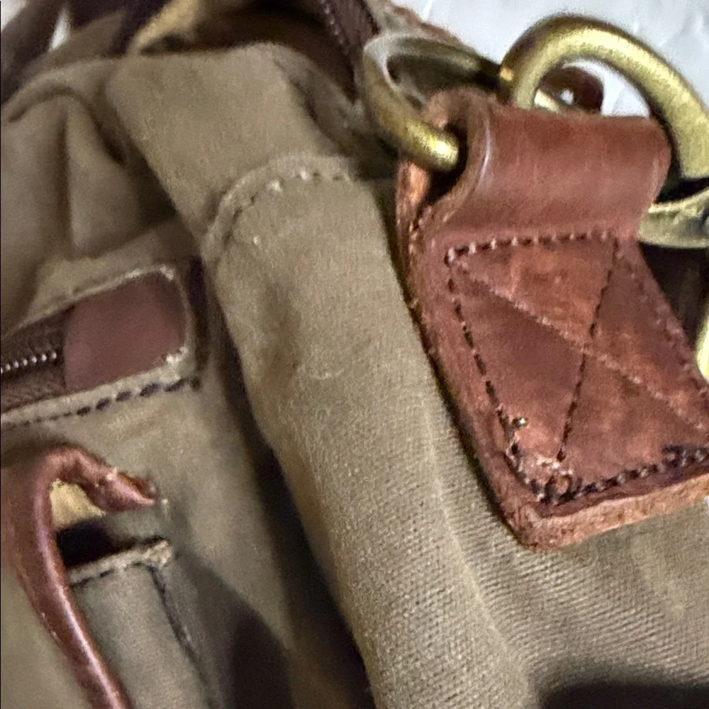 Duluth Trading Co Olive Canvas Laptop Bag with Brown Leather Trim